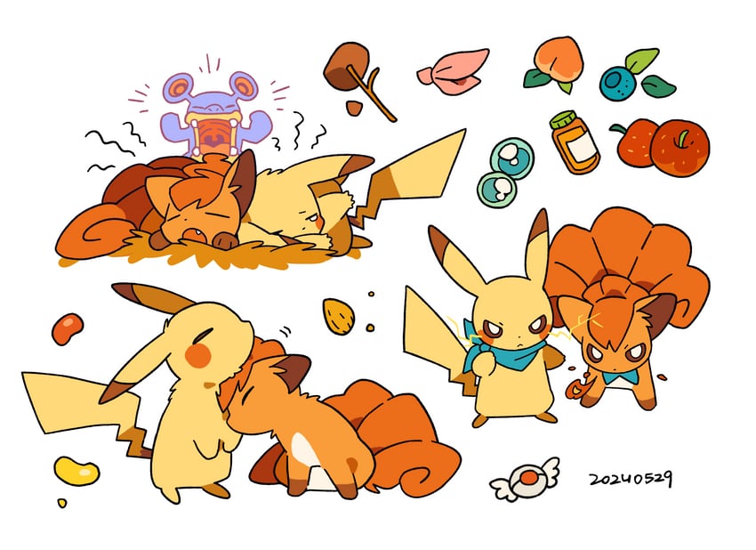 pikachu, vulpix, and loudred (pokemon and 2 more) drawn by rehtaef
