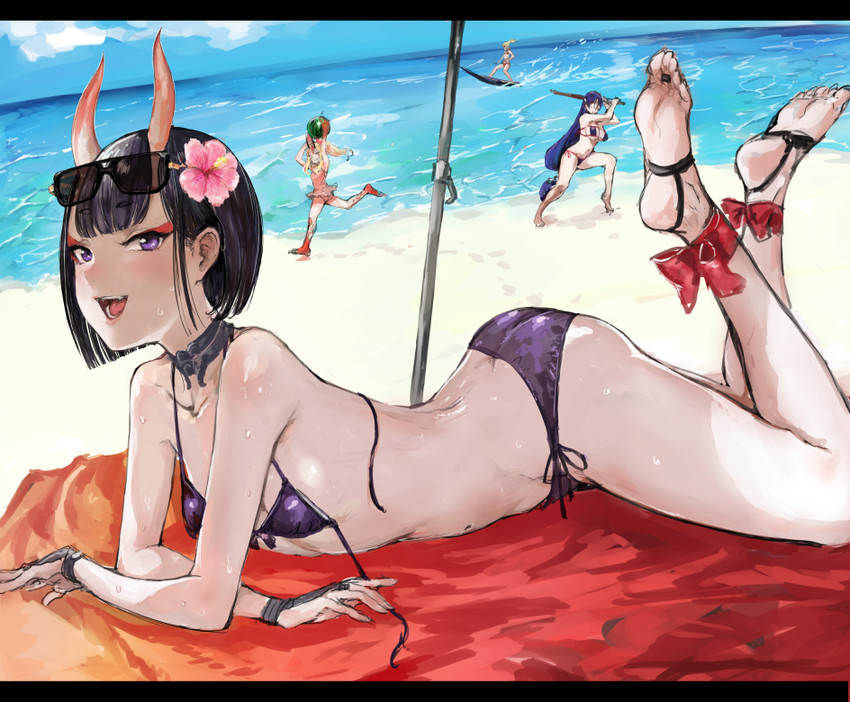 shuten douji, mordred, minamoto no raikou, and ibaraki douji (fate and 1 more) drawn by osakana_(denpa_yun'yun)