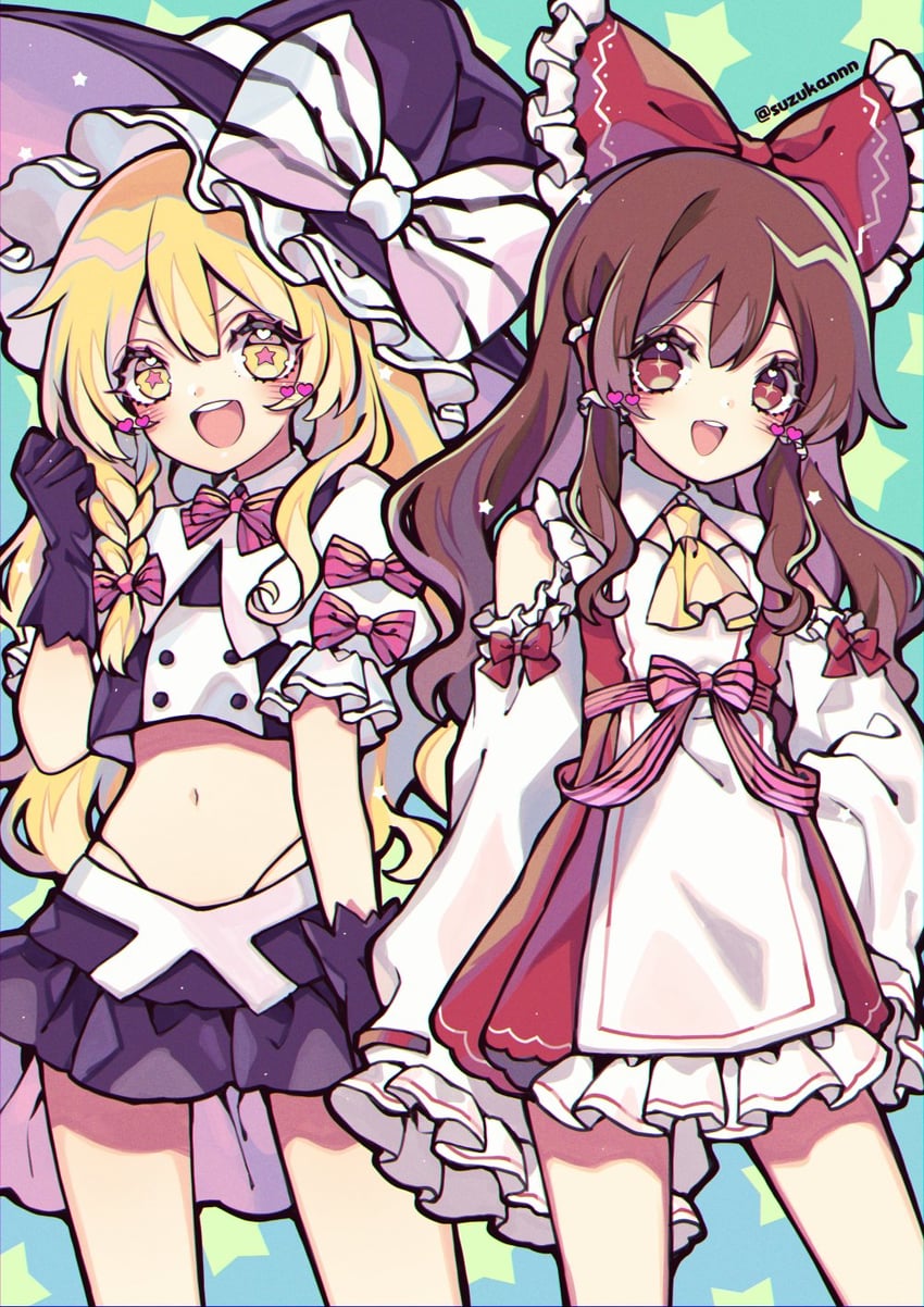 hakurei reimu and kirisame marisa (touhou) drawn by kyouda_suzuka