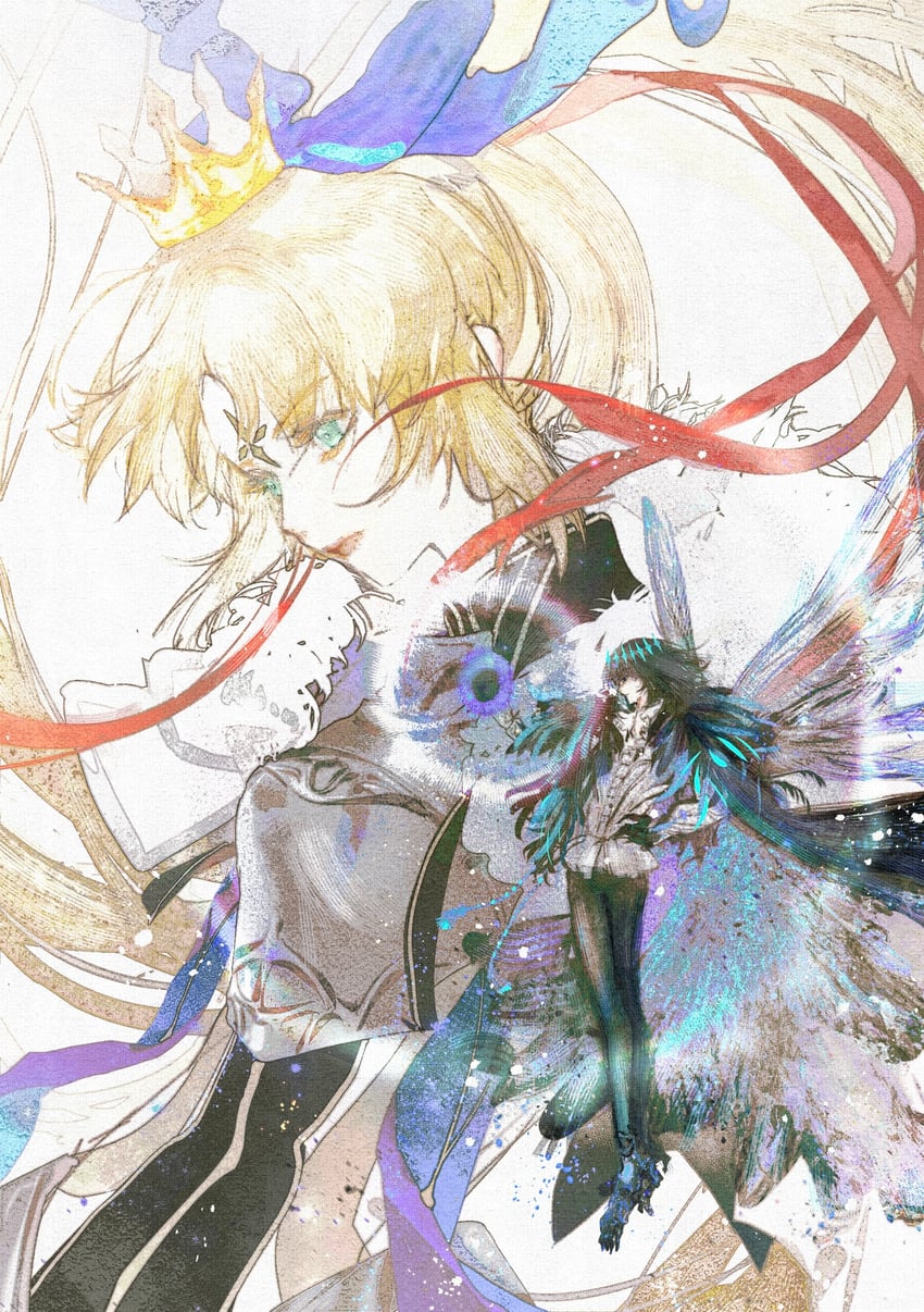artoria pendragon, artoria caster, and oberon (fate and 1 more) drawn by f3000_kiara