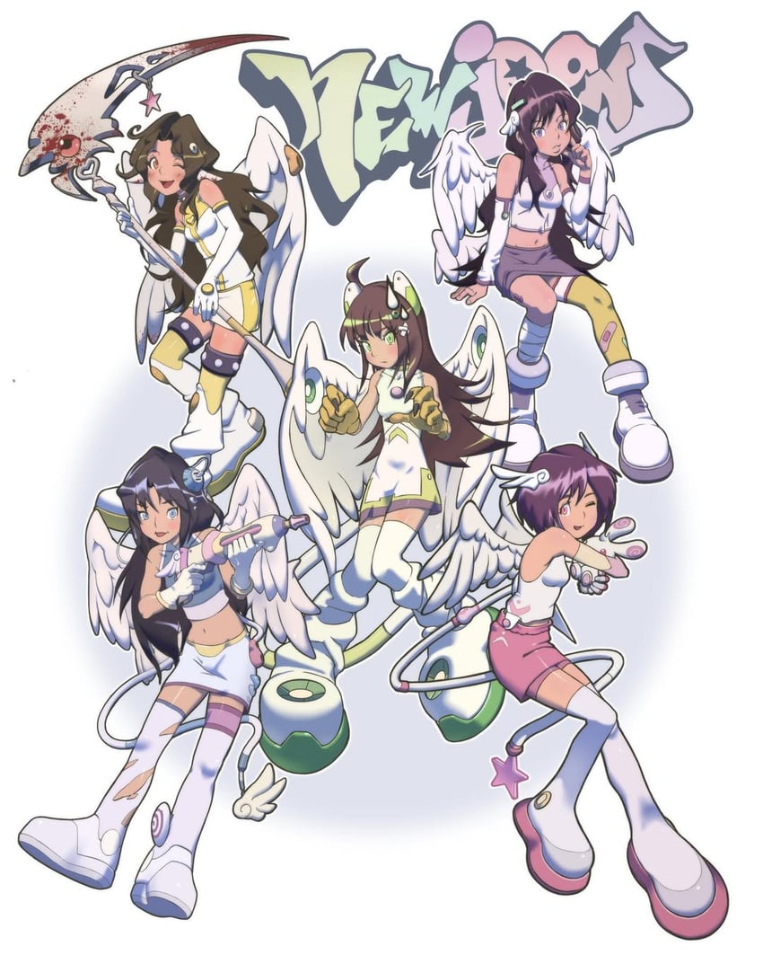 haerin, hanni, minji, hyein, and danielle (real life and 1 more) drawn by dripkastonline