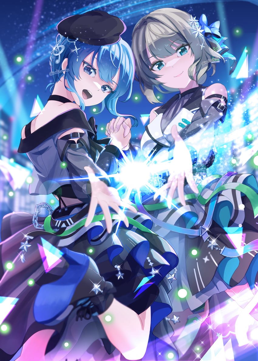 hoshimachi suisei and takagaki kaede (hololive and 2 more) drawn by ivuki