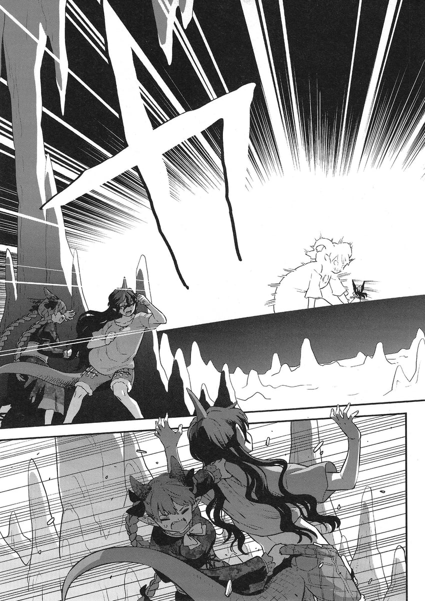 kaenbyou rin, reiuji utsuho, toutetsu yuuma, and tenkajin chiyari (touhou) drawn by fuuzasa
