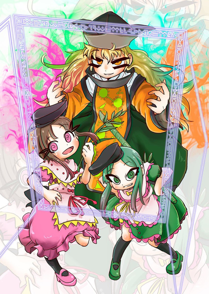 matara okina, nishida satono, and teireida mai (touhou) drawn by chamaji
