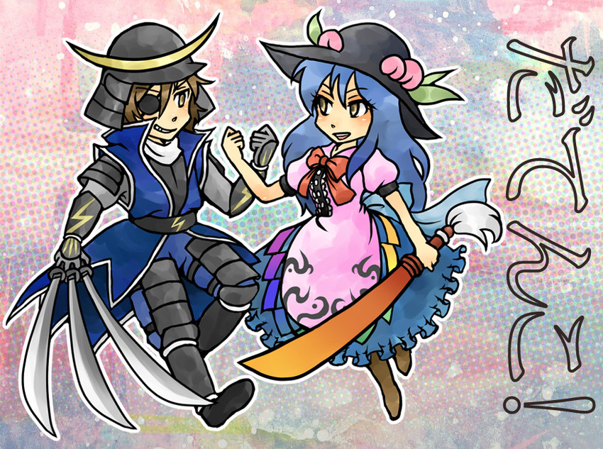 hinanawi tenshi and date masamune (touhou and 2 more) drawn by mito_(kami-kaze)