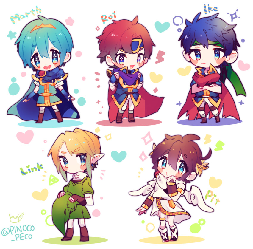link, ike, pit, marth, and roy (fire emblem and 8 more) drawn by repikinoko