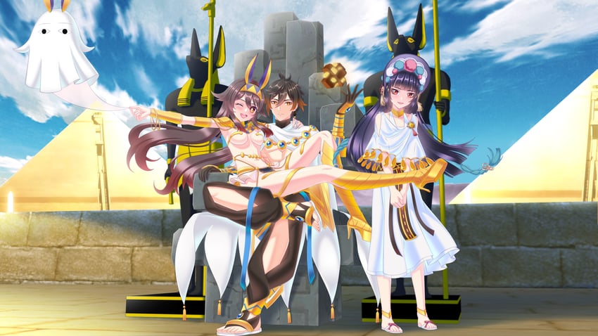 hu tao, zhongli, boo tao, nitocris, medjed, and 3 more (fate and 2 more) drawn by ganerz