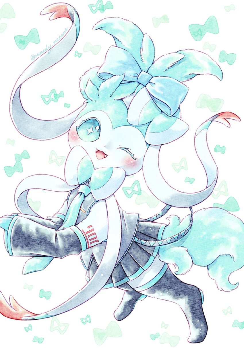 hatsune miku, sylveon, and cinnamiku (pokemon and 3 more) drawn by remedy_matome