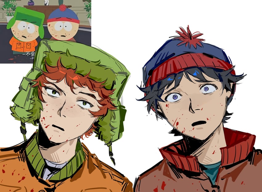 stan marsh and kyle broflovski (south park) drawn by kugai697139