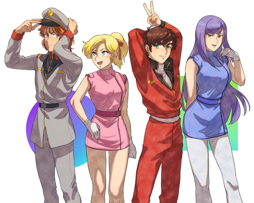 judau ashta, roux louka, elle vianno, and beecha oleg (gundam and 1 more) drawn by kogetoriten_999 and tikarawaza