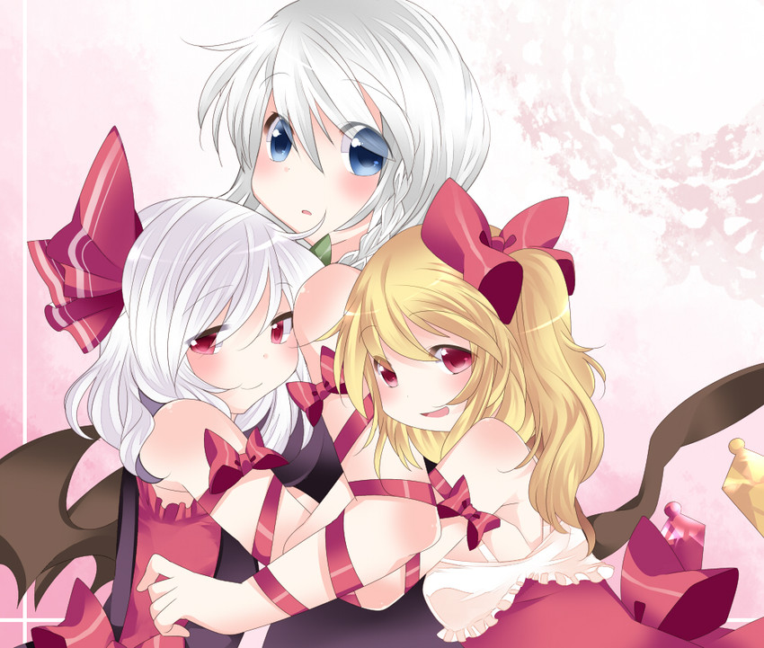 remilia scarlet, flandre scarlet, and izayoi sakuya (touhou) drawn by hammer_(sunset_beach)