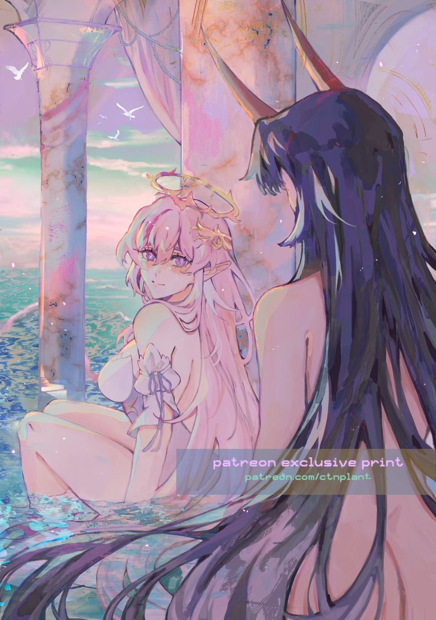elysia and raiden mei (honkai and 1 more) drawn by ctnplant