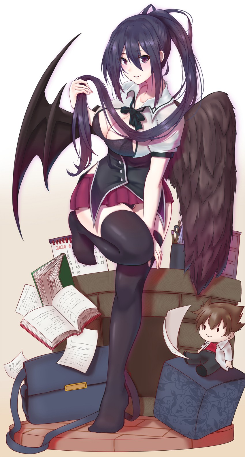 himejima akeno and hyoudou issei (high school dxd) drawn by popoman