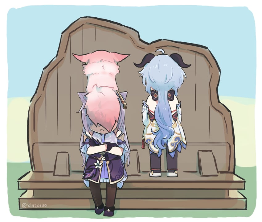 ganyu, yae miko, and keqing (genshin impact) drawn by xinzoruo
