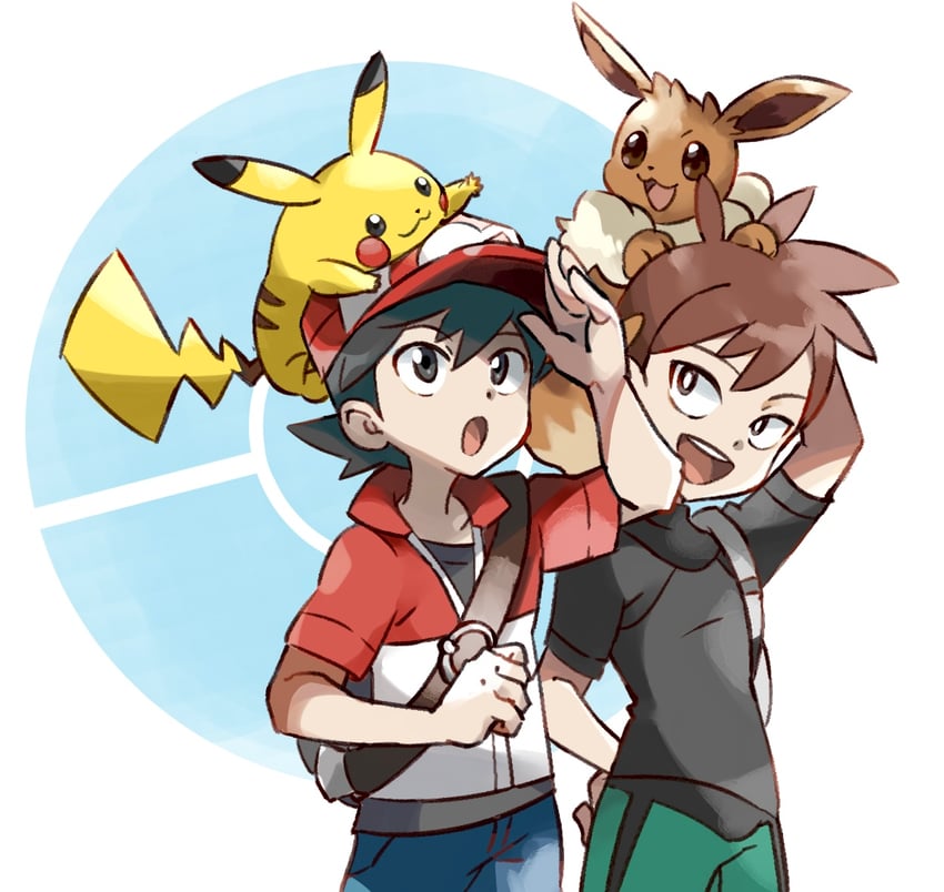 pikachu, eevee, chase, and trace (pokemon and 1 more) drawn by nisaka_ooo