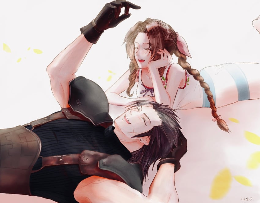 aerith gainsborough and zack fair (final fantasy and 2 more) drawn by hatidoricrisp