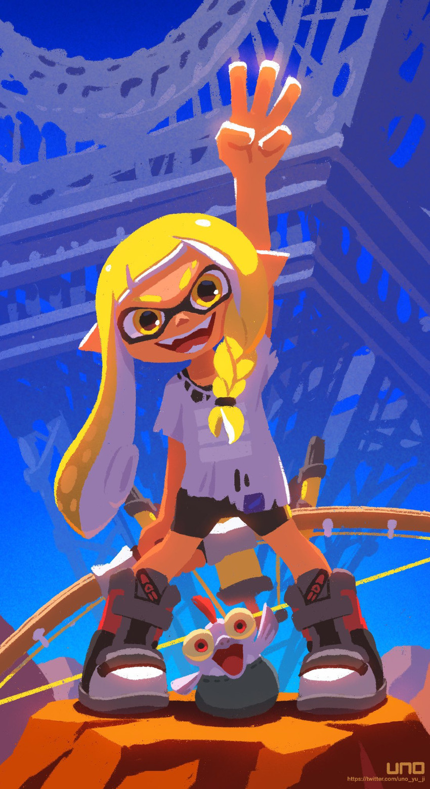 inkling player character, inkling girl, smallfry, and agent 3 (splatoon and 1 more) drawn by karasuno_yui