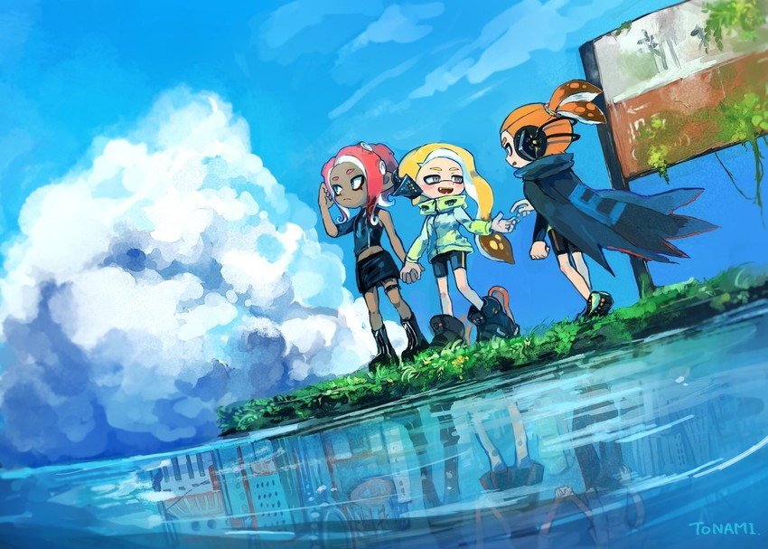 inkling player character, inkling girl, octoling player character, octoling girl, inkling boy, and 3 more (splatoon and 1 more) drawn by tona_bnkz
