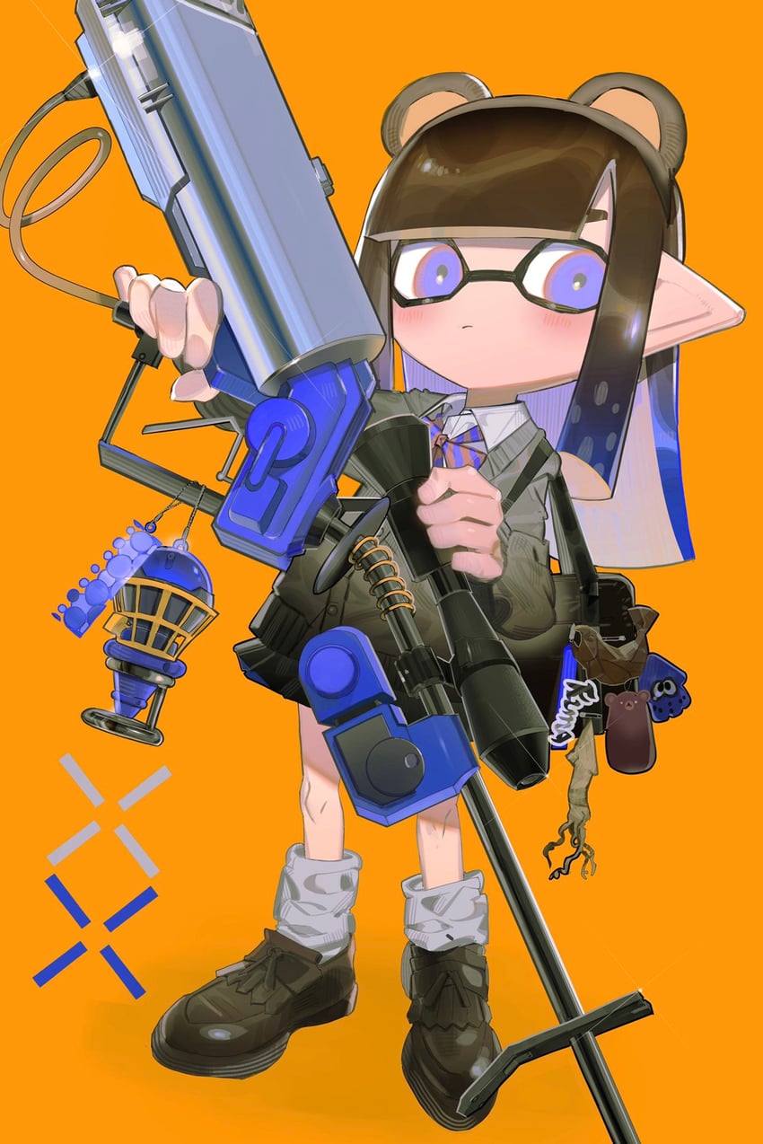 inkling player character, inkling girl, and mr. grizz (splatoon and 1 more) drawn by hossi