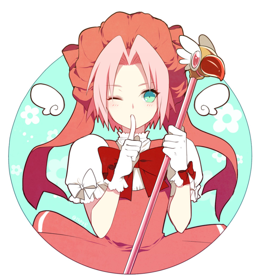 kinomoto sakura and haruno sakura (cardcaptor sakura and 1 more) drawn by nipye