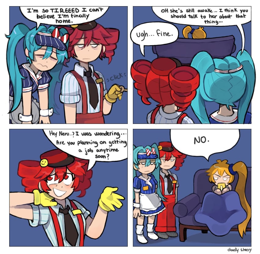 hatsune miku, kasane teto, and akita neru (vocaloid and 3 more) drawn by mitsuko_tan