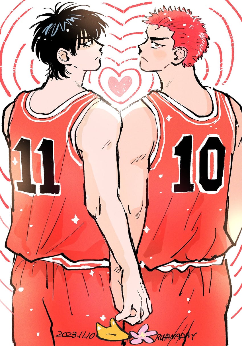 sakuragi hanamichi and rukawa kaede (slam dunk) drawn by gogo_nkrs