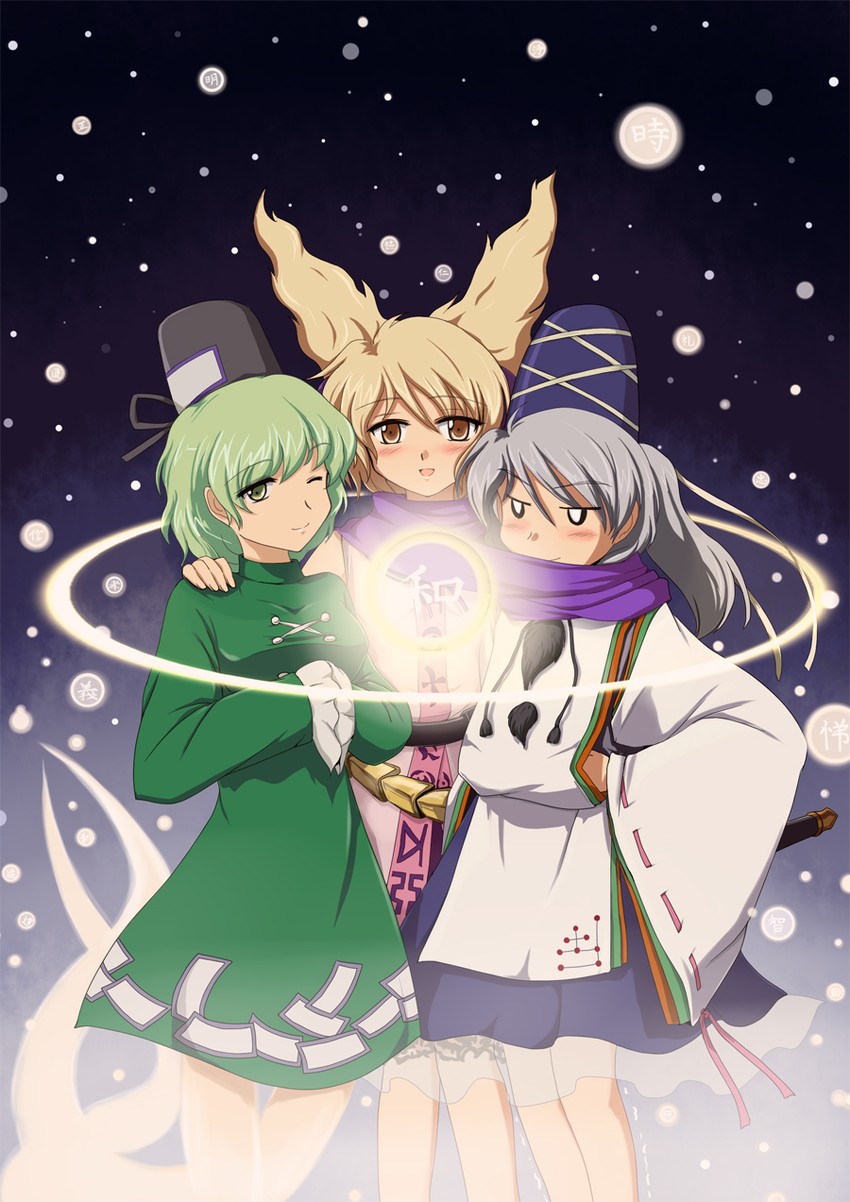 toyosatomimi no miko, mononobe no futo, and soga no tojiko (touhou) drawn by flx