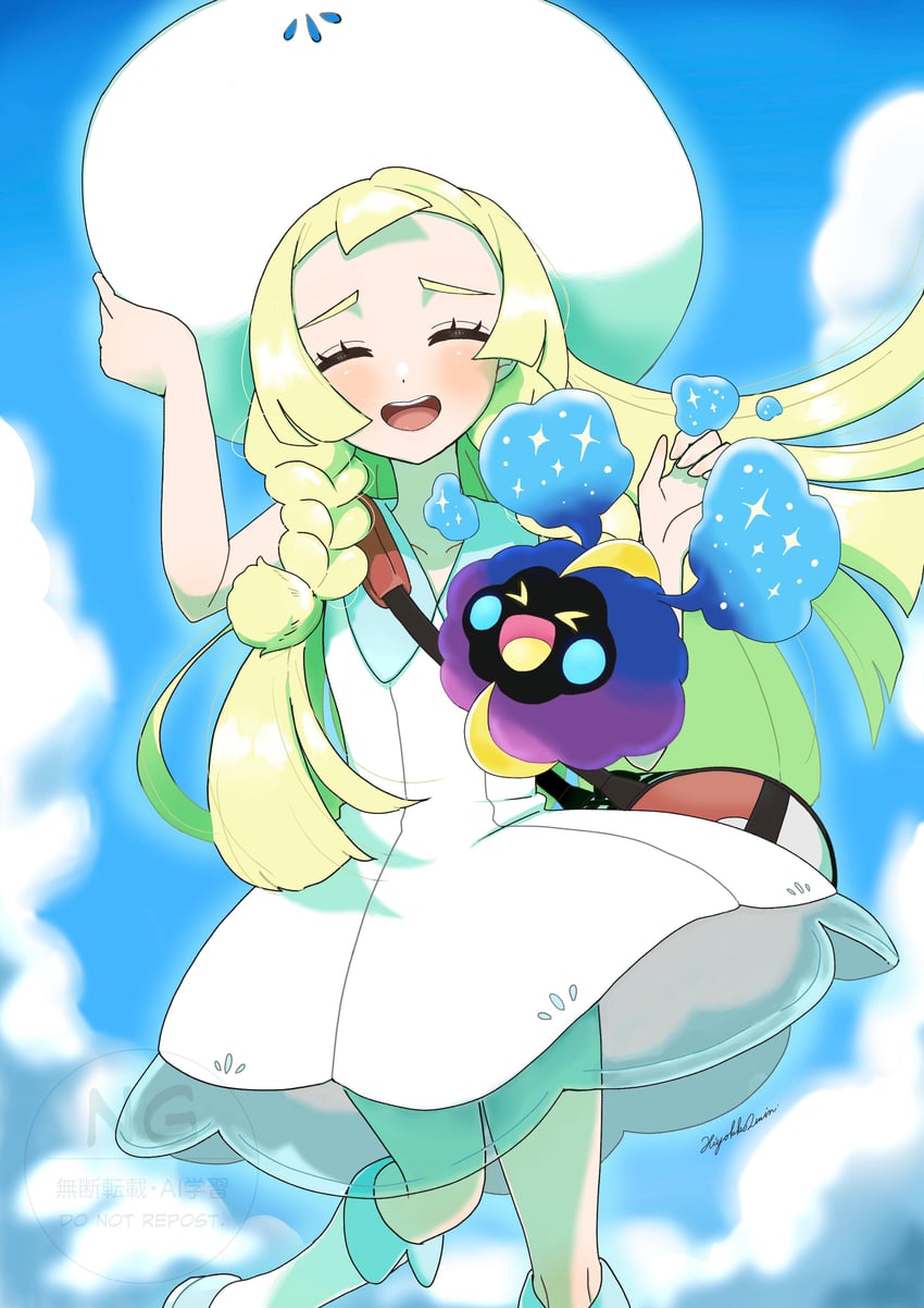 lillie and cosmog (pokemon and 1 more) drawn by hiyokko2min