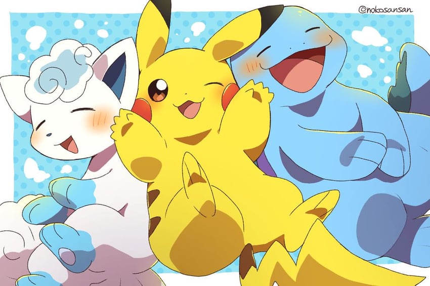 pikachu, alolan vulpix, and quagsire (pokemon) drawn by roku_(rokkrn)