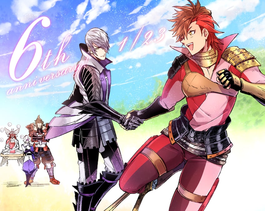 ishida mitsunari, shima sakon, takenaka hanbee, ootani yoshitsugu, and toyotomi hideyoshi (sengoku basara) drawn by kkkaaaayyy
