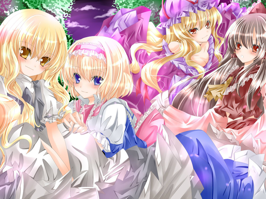 hakurei reimu, kirisame marisa, alice margatroid, and yakumo yukari (touhou) drawn by nanase_nao