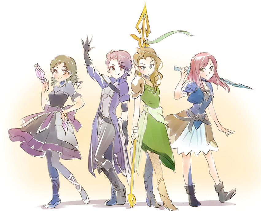 nebula violette, gwen darcy, dew gayl, and octavia ember (rwby) drawn by iesupa