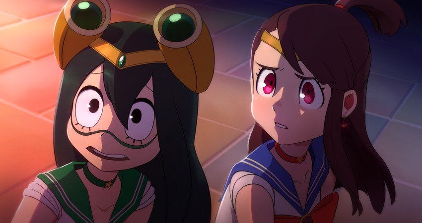 sailor moon, kagari atsuko, asui tsuyu, and sailor jupiter (boku no hero academia and 3 more) drawn by mudpick