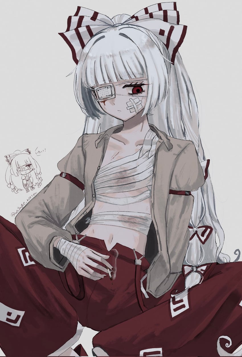 fujiwara no mokou (touhou) drawn by watage_milktea