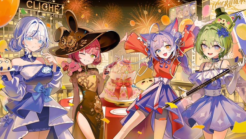 tenko shibuki, yuzuha riko, aokumo rin, hanako nana, chico, and 3 more (stellive) drawn by firehippo