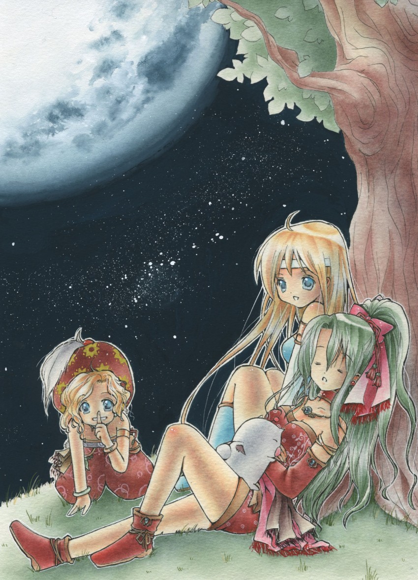 terra branford, moogle, celes chere, relm arrowny, and mog (final fantasy and 1 more) drawn by ulako