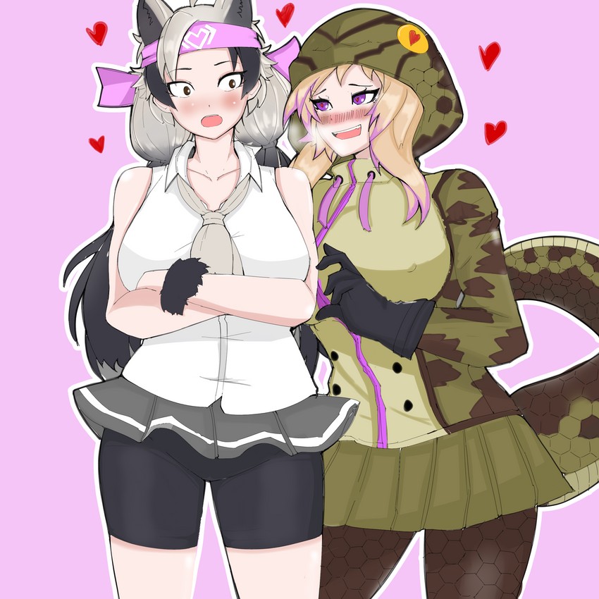 african rock python and ezo brown bear (kemono friends) drawn by nanoder