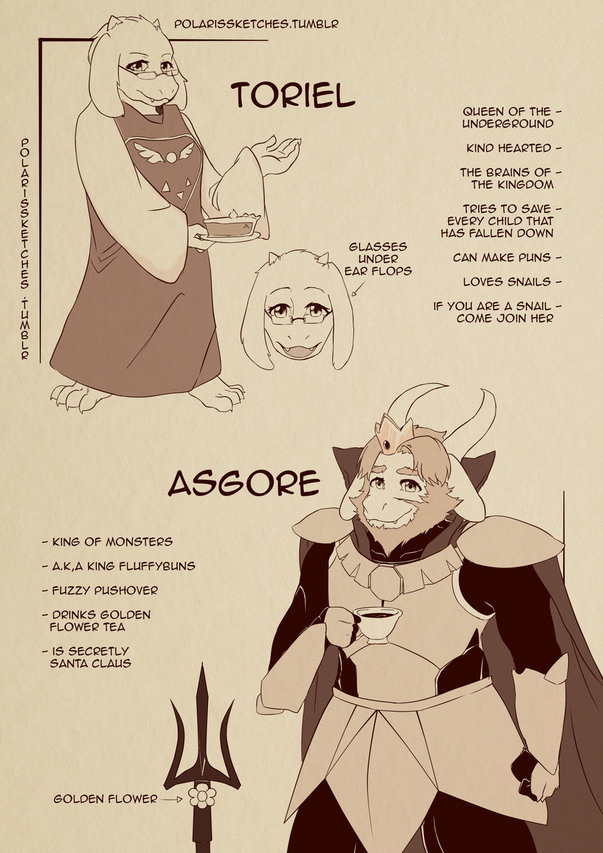 toriel and asgore dreemurr (undertale) drawn by polaris_(polarissketches)