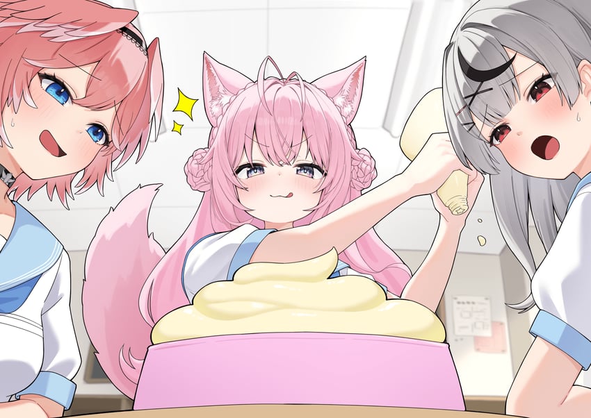 sakamata chloe, hakui koyori, and takane lui (hololive and 1 more) drawn by ai_(u_e_o_o)