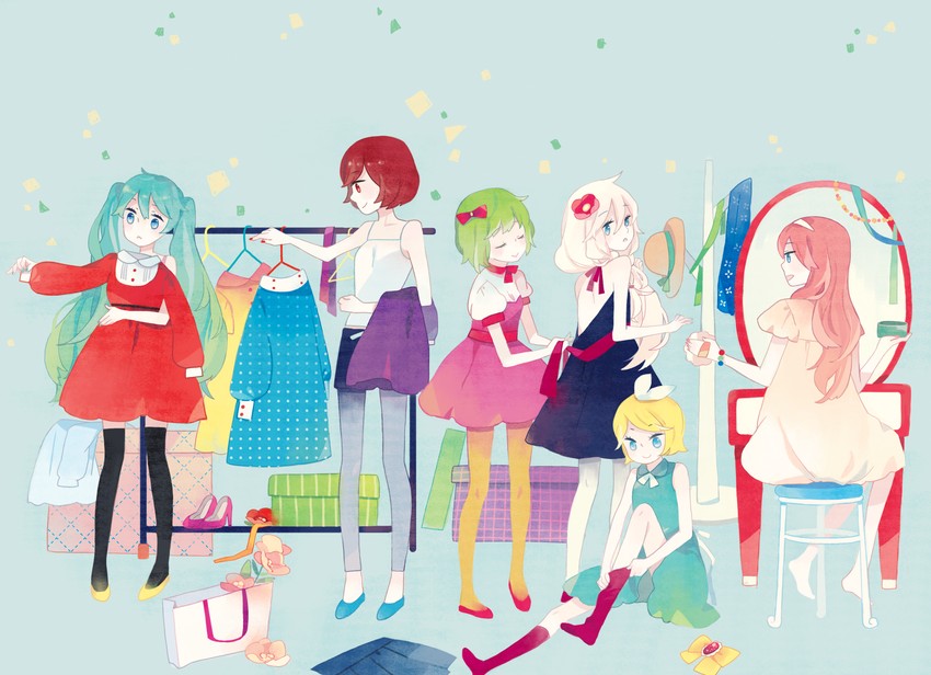 hatsune miku, kagamine rin, megurine luka, meiko, gumi, and 1 more (vocaloid) drawn by mig_(36th_underground)