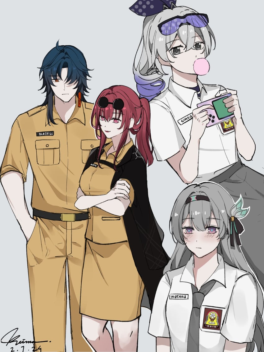 firefly, kafka, silver wolf, and blade (honkai and 1 more) drawn by thea_(theabags_1399)