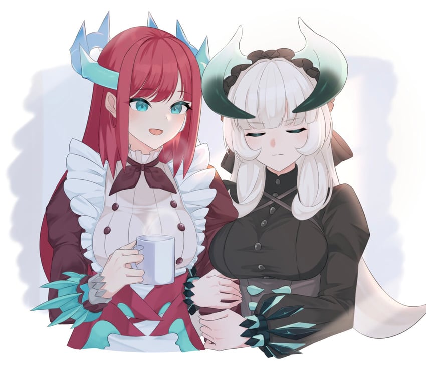 kitchen dragonmaid and chamber dragonmaid (yu-gi-oh!) drawn by heichi