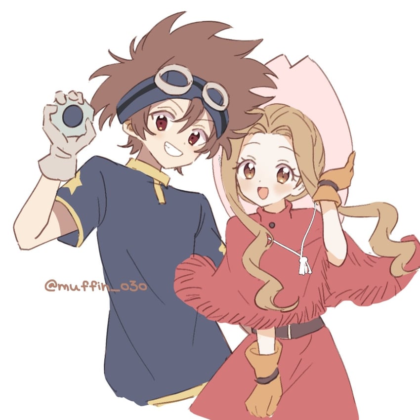 yagami taichi and tachikawa mimi (digimon and 1 more) drawn by muffin_o3o