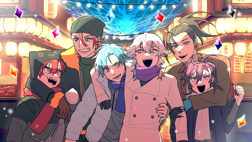 gavis bettel, machina x flayon, regis altare, axel syrios, banzoin hakka, and 1 more (holostars and 1 more) drawn by kuju