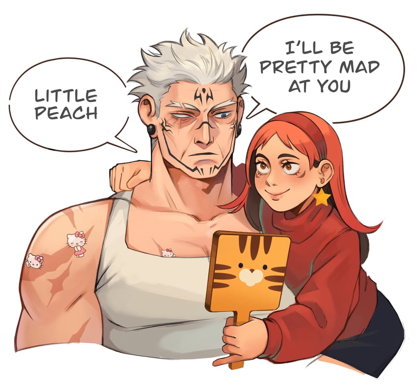 itadori yuuji, ryoumen sukuna, hello kitty, mabel pines, and grunkle stan (jujutsu kaisen and 3 more) drawn by 50gryvnia