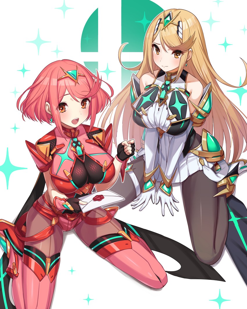 pyra and mythra (xenoblade chronicles and 2 more) drawn by green322