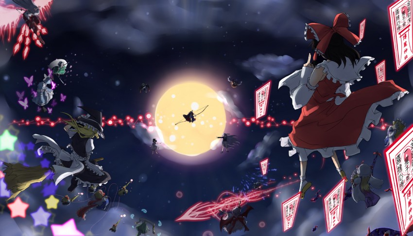 hakurei reimu, kirisame marisa, remilia scarlet, izayoi sakuya, konpaku youmu, and 14 more (touhou and 1 more) drawn by yomogi_opa