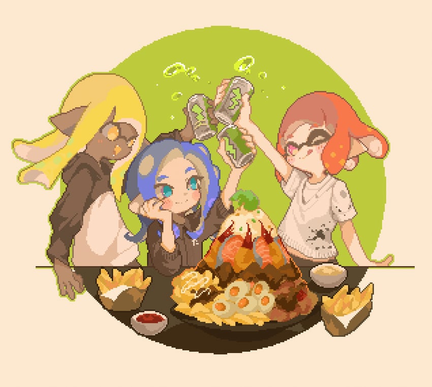 inkling player character, inkling girl, octoling player character, and octoling girl (splatoon and 1 more) drawn by nekoolantern