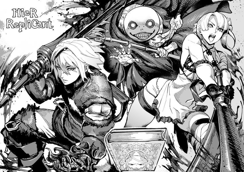 kaine, nier, emil, and grimoire weiss (nier) drawn by ichiren_takushou