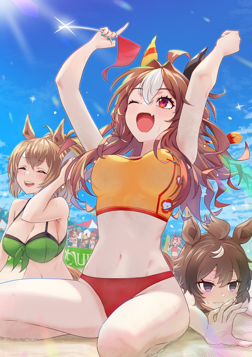 rice shower, mihono bourbon, haru urara, copano rickey, taiki shuttle, and 2 more (umamusume) drawn by nabe_puyo